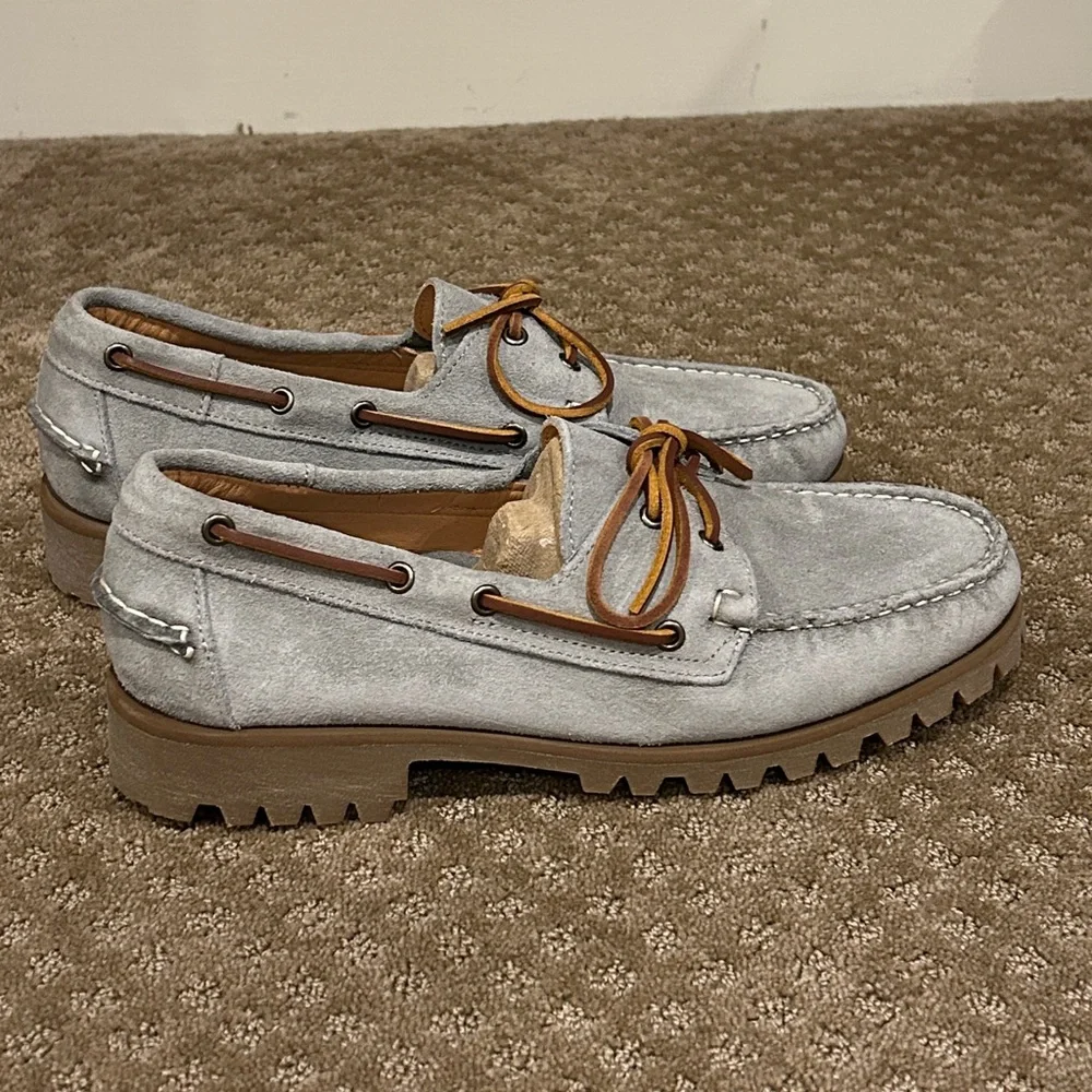 NWOT Froats Men’s Gray Nubuck Leather & Brown Lug Sole Boat Shoes Size 10.5